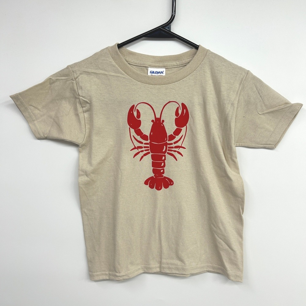 Lobster Graphic Toddler T Shirt 5T Sand Handmade Screen Printed Coastal Tee